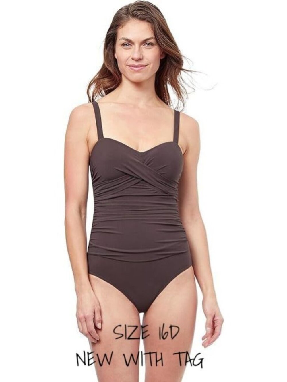 Profile by Gottex Women's One-Piece Swimsuit, D-Cup, Twist Front, Size 16 New